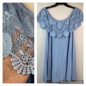 Francesca’s Dina be: off shoulder lace & soft stretch rayon mini sundress EUC